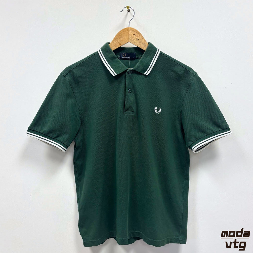 Fred Perry Polo Green Medium Vintage Y2K Mod Terrace Casuals Twin Tipped Retro