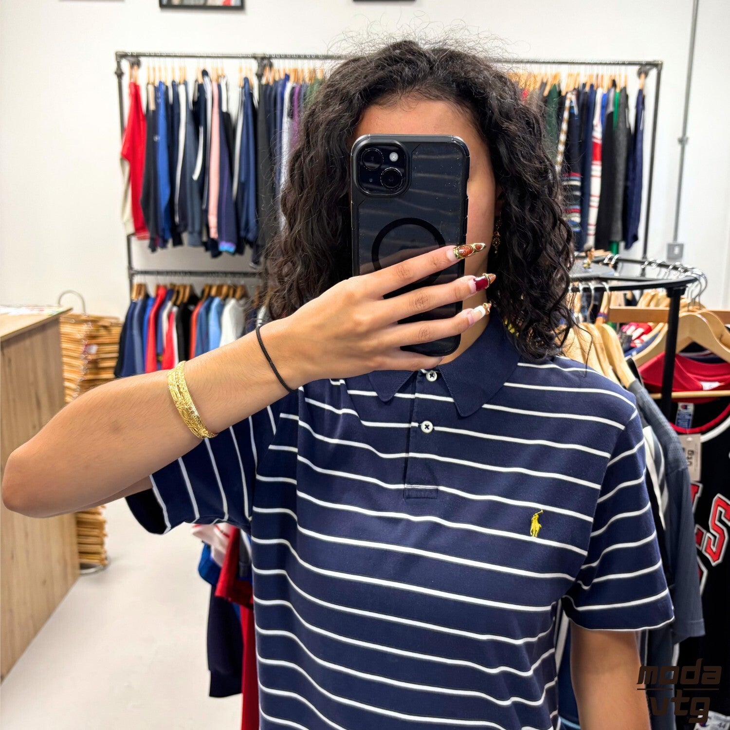 Vintage 90s Ralph Lauren Polo Navy Small Striped Summer Unisex