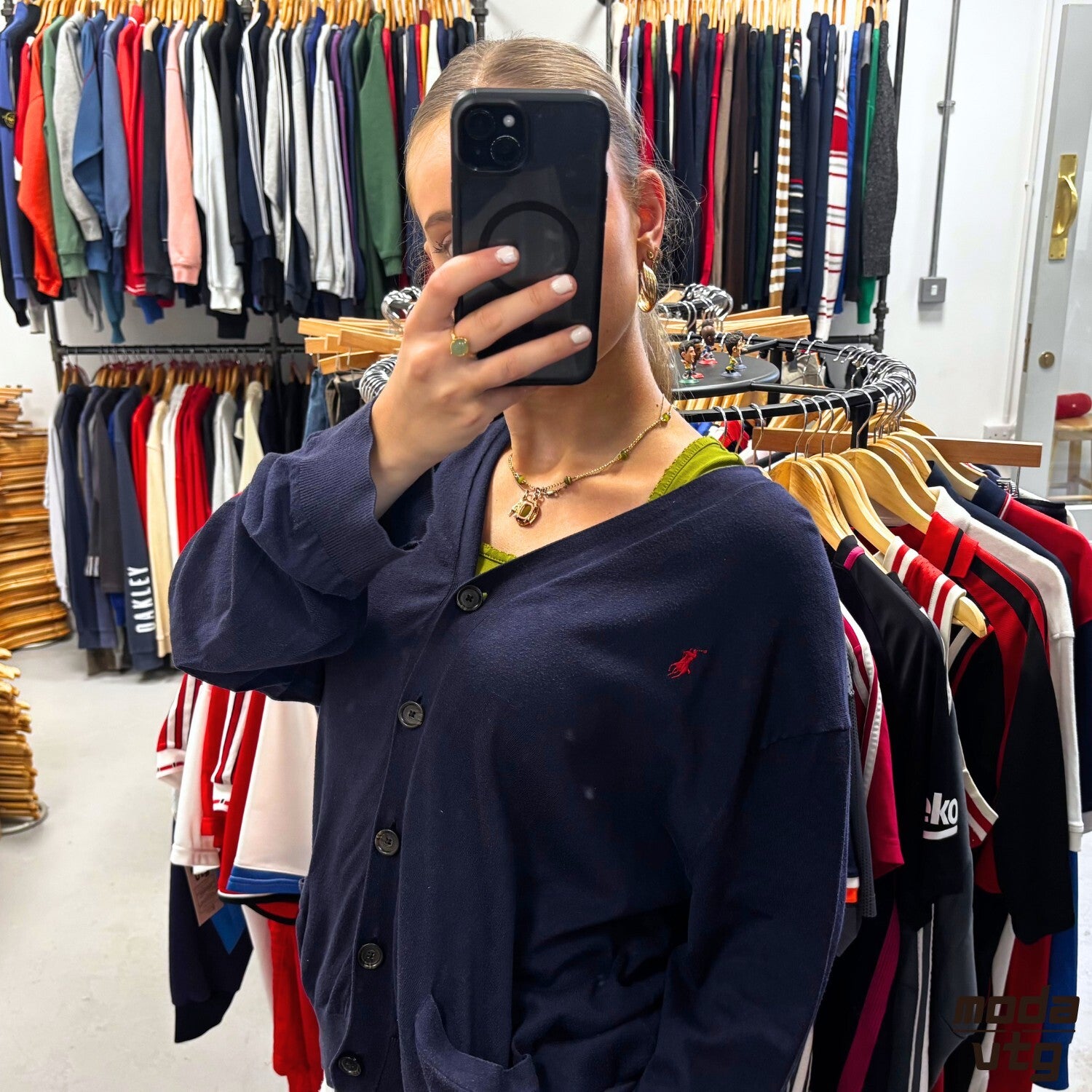 Vintage Y2K Ralph Lauren Cardigan Navy Small Cable Unisex Retro