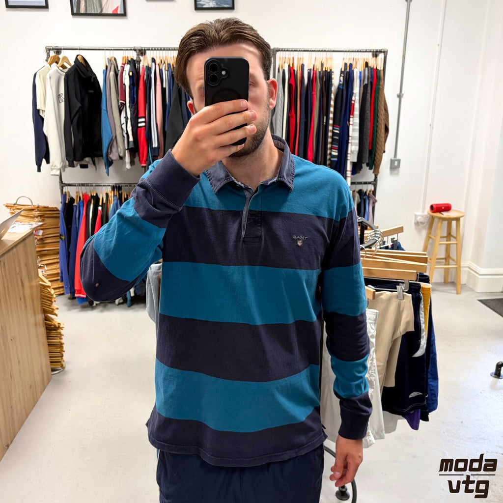 Vintage Y2K GANT Rugby Polo Blue XL Retro Striped