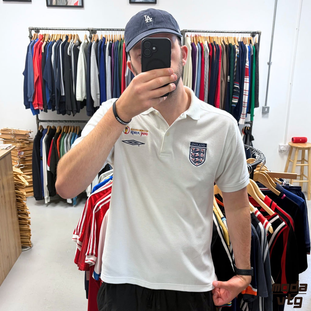 Vintage 2002 England Polo White Large Umbro World Cup Retro Y2K