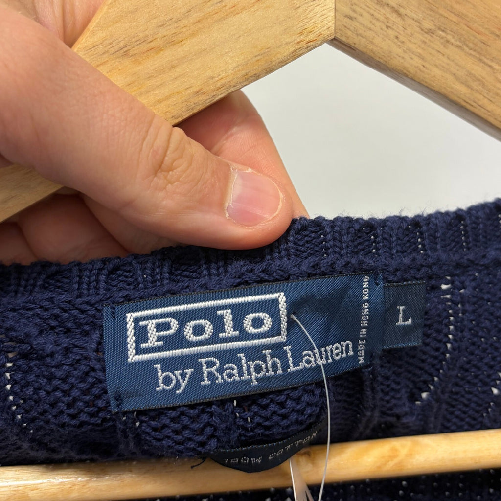 Vintage 90s Ralph Lauren Knitted Jumper Navy Large Retro Unisex Vest