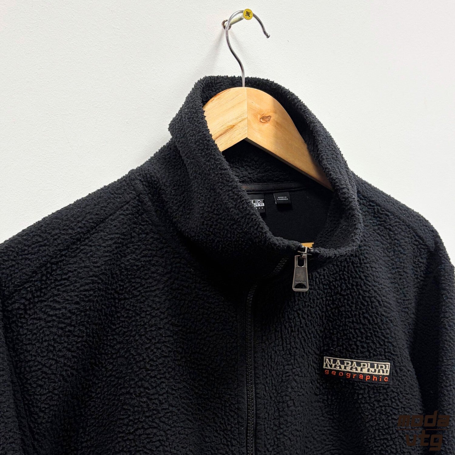 Napapijri Fleece Jacket Black Medium Full Zip Vintage Y2K Gorpcore Outdoor Retro