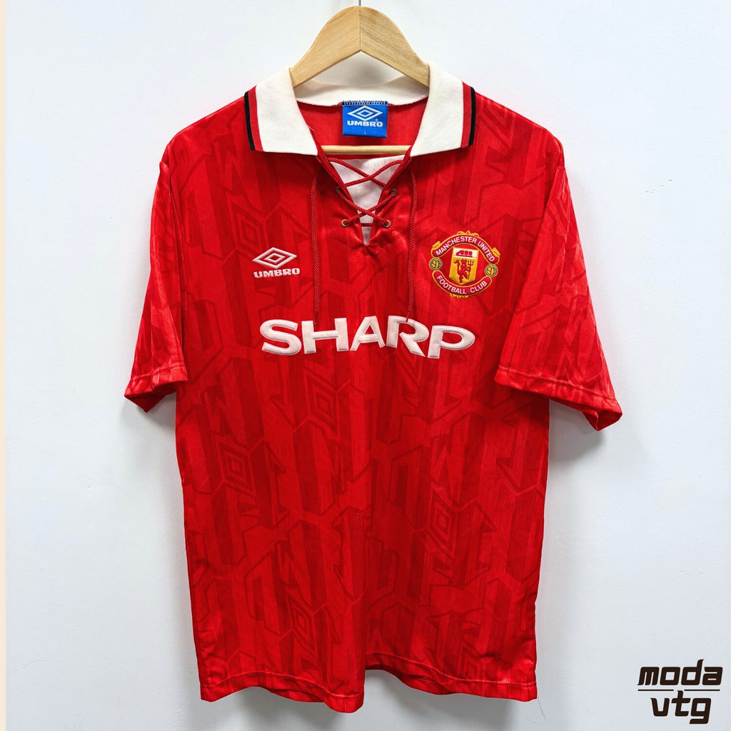 Vintage 1990/92 Manchester United Jersey Home Red Large Adidas Retro Unisex