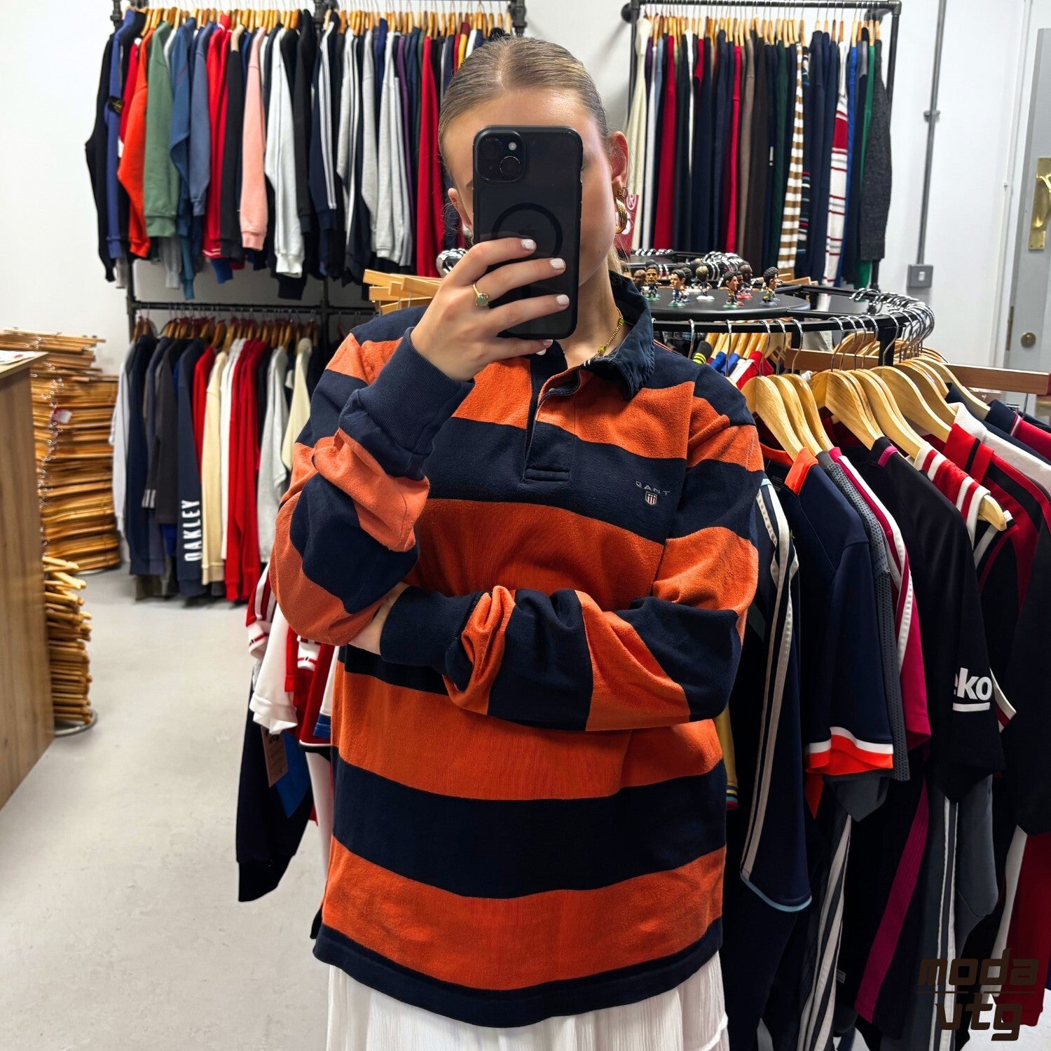 Vintage Y2K GANT Rugby Polo Navy Large Retro Unisex Striped