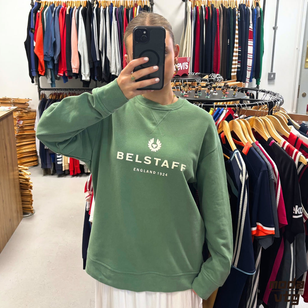 Vintage Y2K Belstaff Sweatshirt Green Medium Retro Unisex