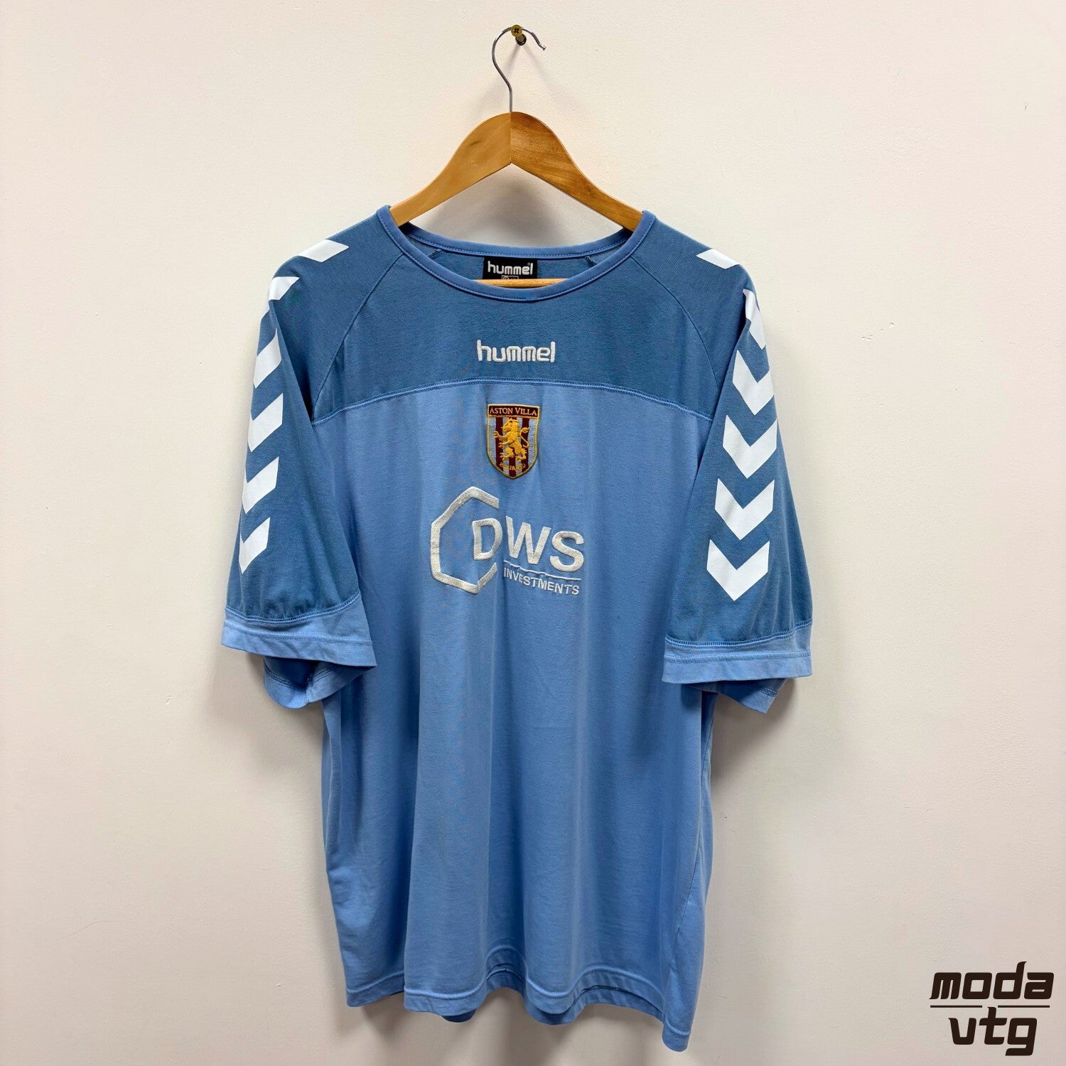 Vintage 2004/05 Aston Villa T-Shirt Blue XXL Retro Hummel Holiday Summer