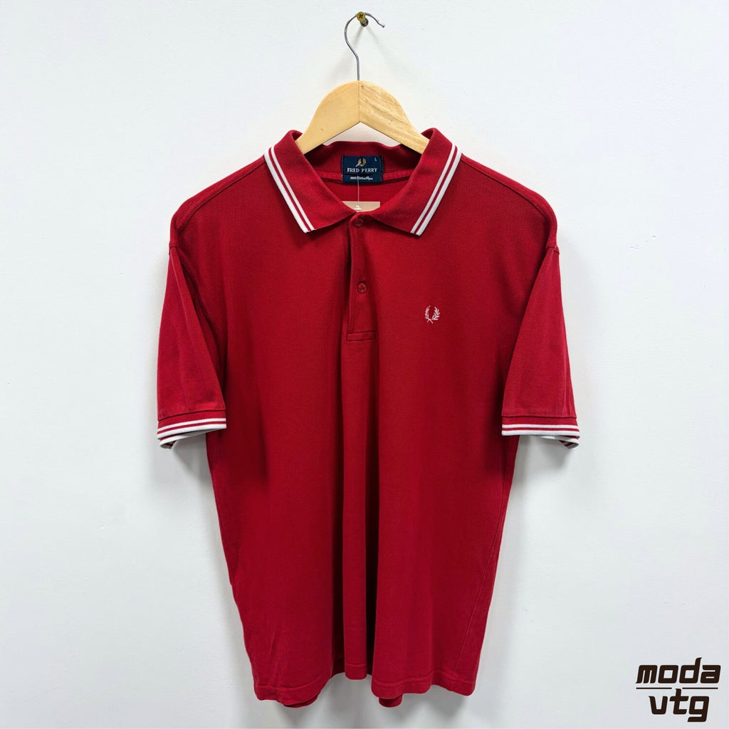 Fred Perry Polo Red Large Vintage Y2K Mod Terrace Casuals Twin Tipped Retro