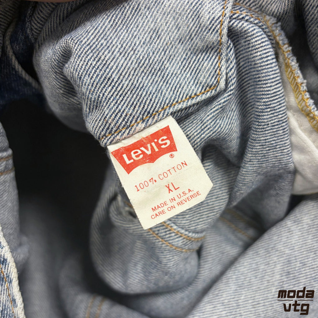 Levis Denim Jacket Acid Wash Made In USA Vintage 80s 57508 Trucker Blue Retro