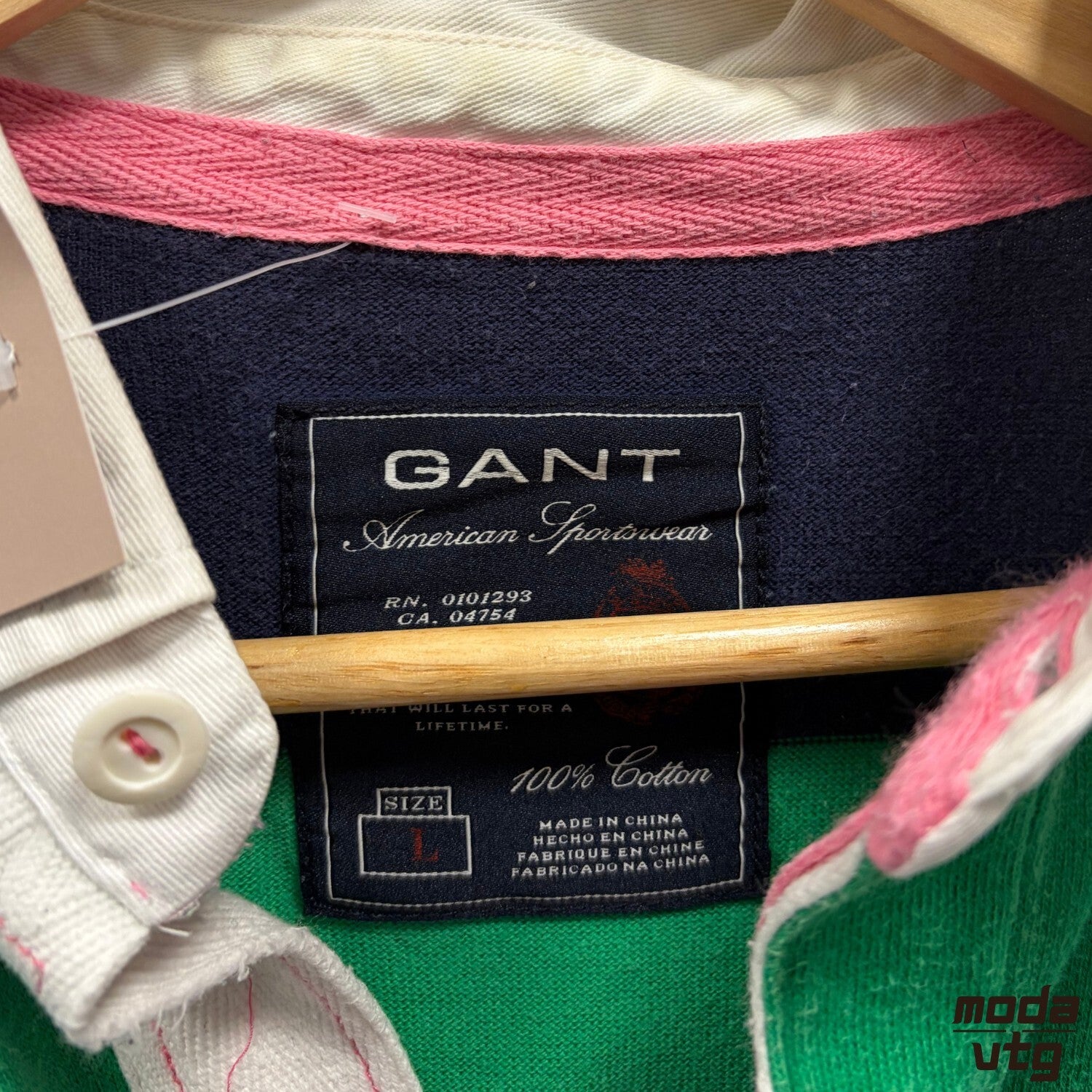 Vintage Y2K GANT Rugby Polo Green Navy Large Retro Unisex Striped