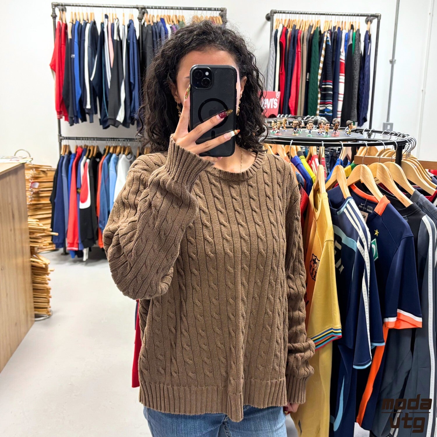 Vintage Y2K Tommy Hilfiger Knitted Jumper Brown Small Retro Unisex Cable