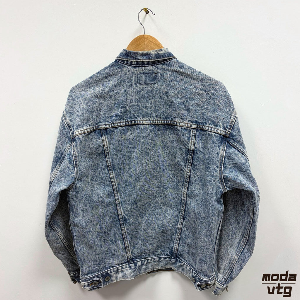 Levis Denim Jacket Acid Wash Made In USA Vintage 80s 57508 Trucker Blue Retro