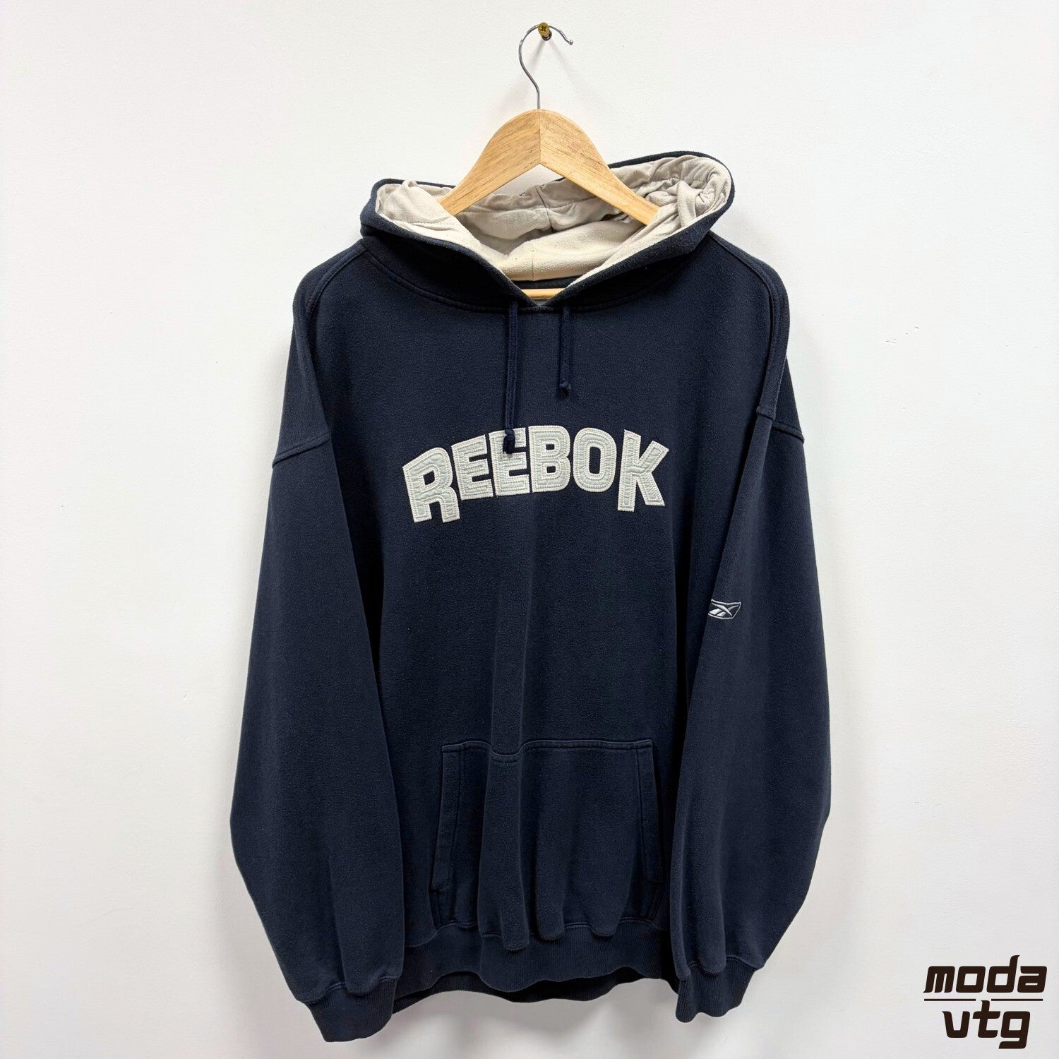Reebok Hoodie Navy XL Vintage Y2K Spell Out Retro Streetwear Sporty Pullover