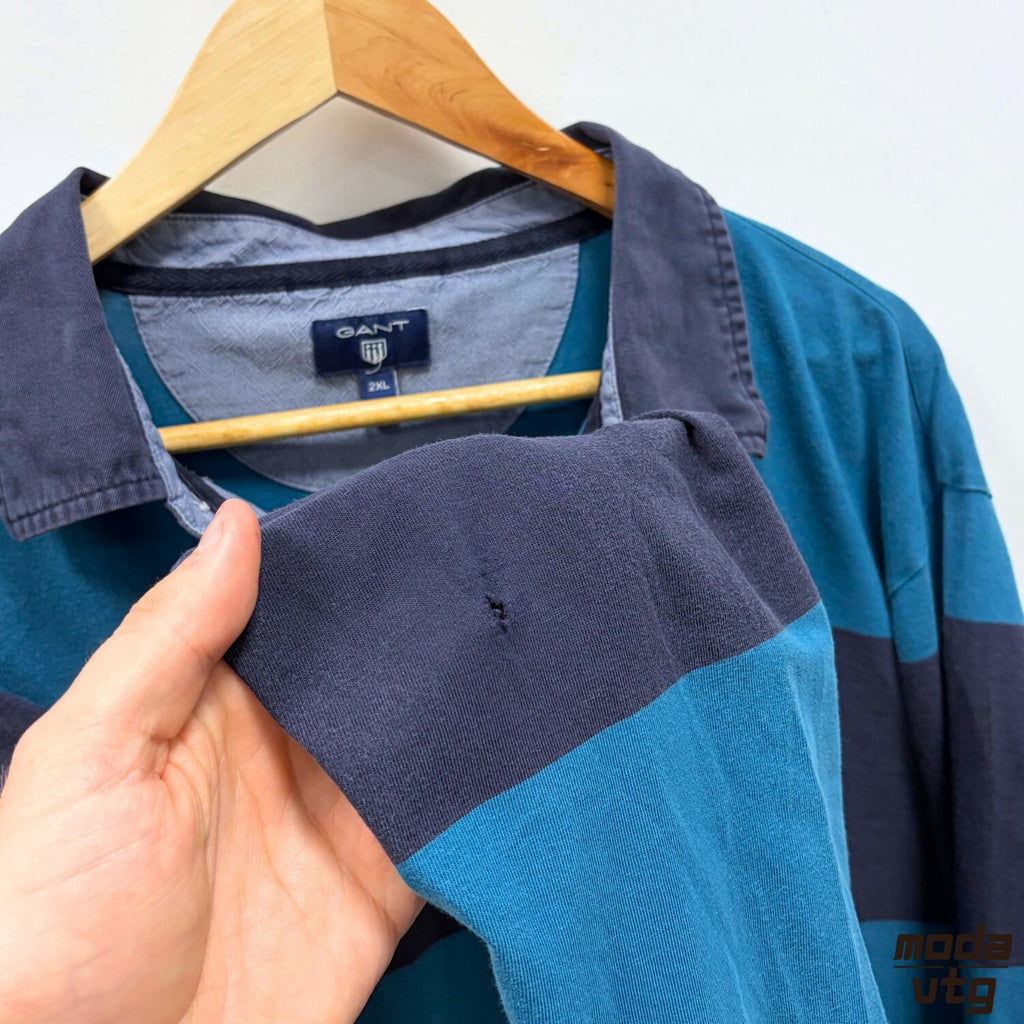 Vintage Y2K GANT Rugby Polo Blue XL Retro Striped