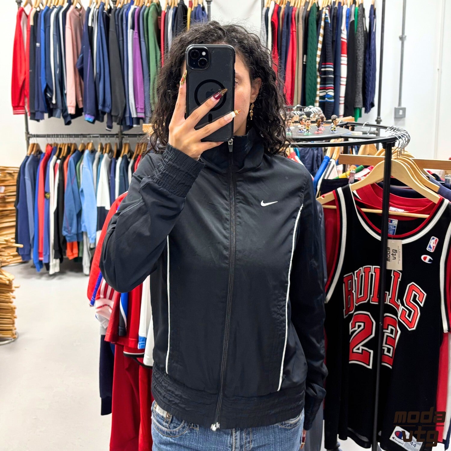 Vintage Y2K Nike Track Jacket Black Women’s Small Retro