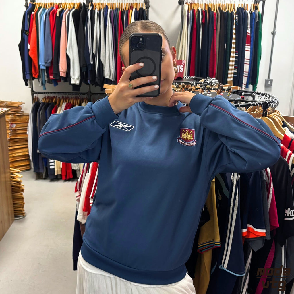 Vintage Y2K West Ham Sweatshirt Blue Small Reebok Retro Unisex
