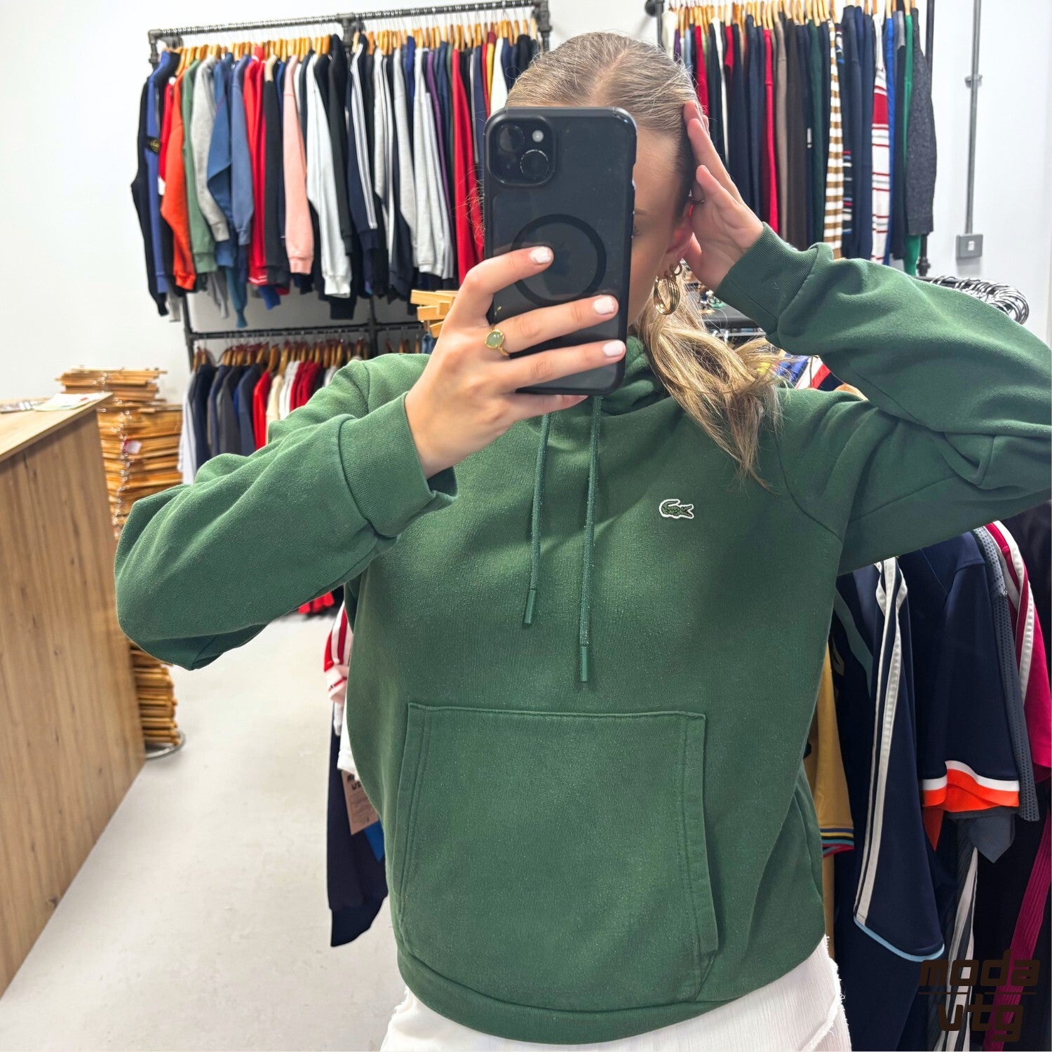 Vintage Y2K Lacoste Hoodie Green Small Retro Unisex