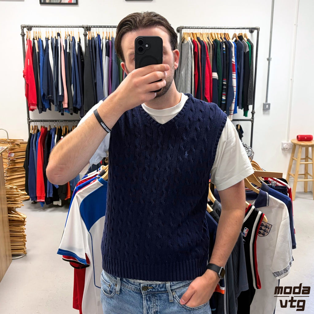 Vintage 90s Ralph Lauren Knitted Jumper Navy Large Retro Unisex Vest