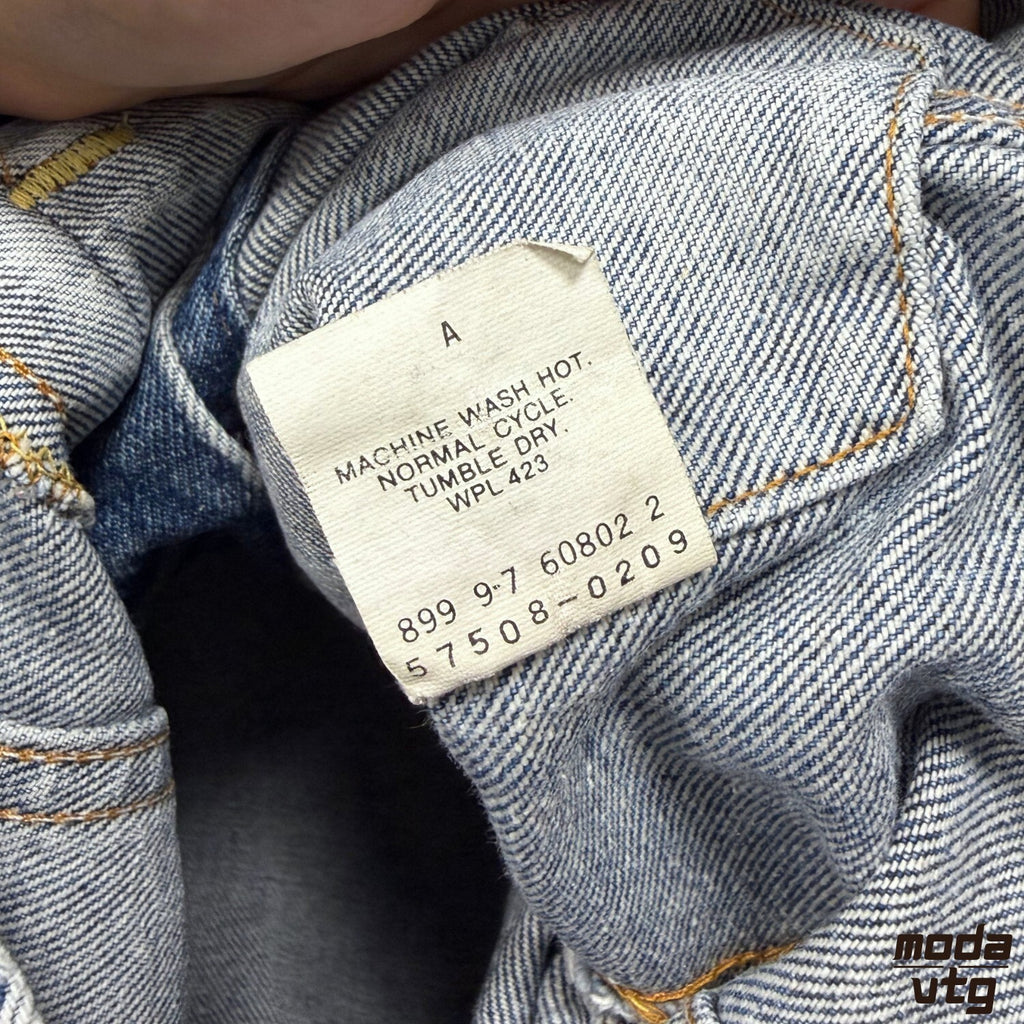 Levis Denim Jacket Acid Wash Made In USA Vintage 80s 57508 Trucker Blue Retro