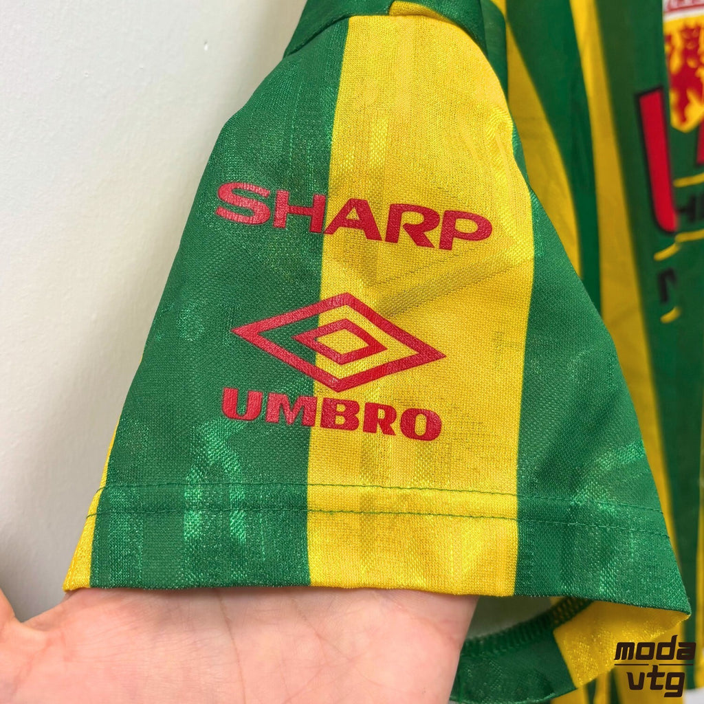 Manchester United Umbro Training Shirt Yellow Green Large Vintage 1992 93 Retro