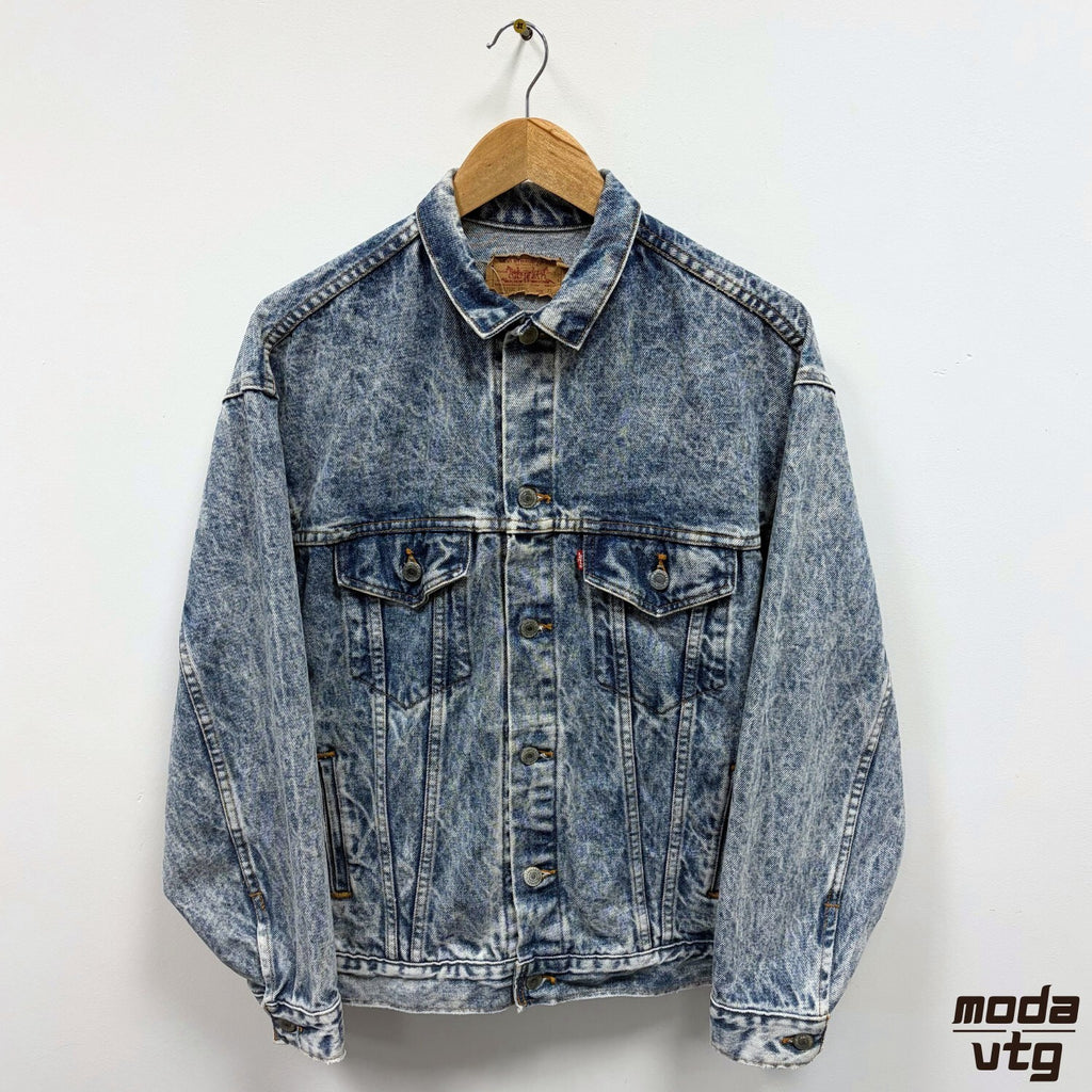 Levis Denim Jacket Acid Wash Made In USA Vintage 80s 57508 Trucker Blue Retro