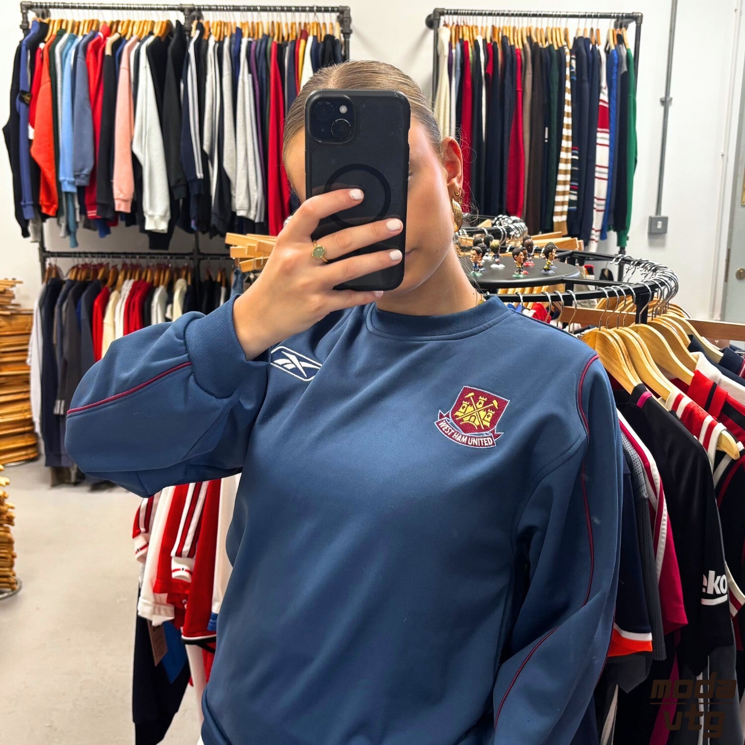 Vintage Y2K West Ham Sweatshirt Blue Small Reebok Retro Unisex