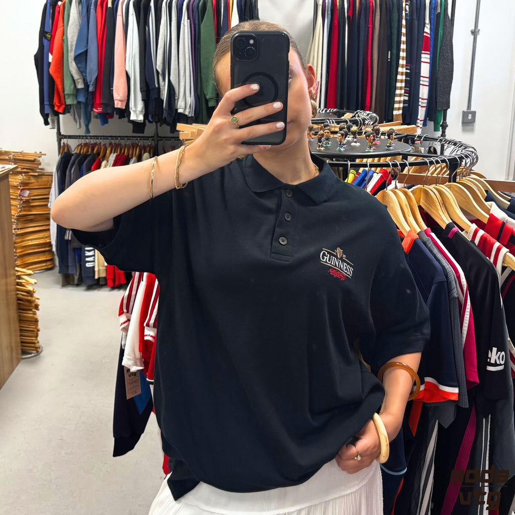 Vintage Y2K Guinness Polo Black Large Retro Unisex