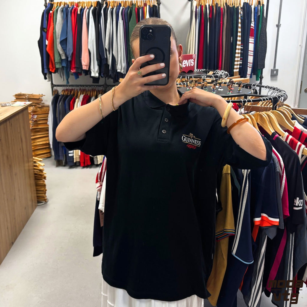 Vintage Y2K Guinness Polo Black Large Retro Unisex