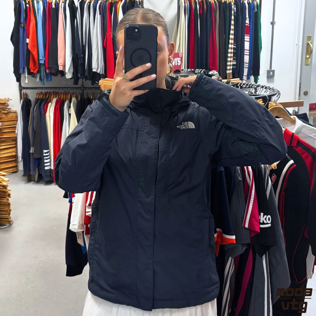 Vintage Y2K The North Face Raincoat Navy Women’s Medium Retro Hyvent Unisex