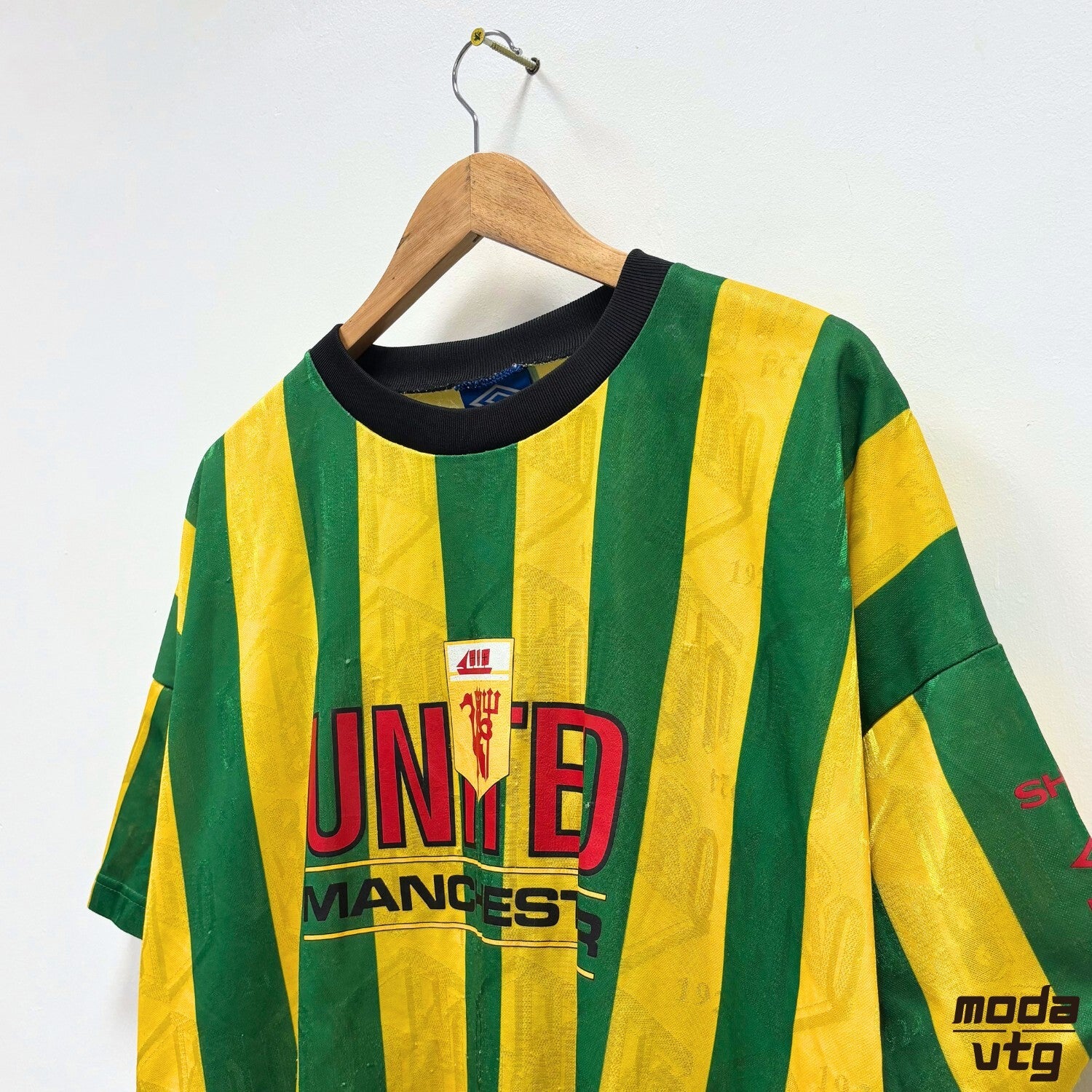 Manchester United Umbro Training Shirt Yellow Green Large Vintage 1992 93 Retro
