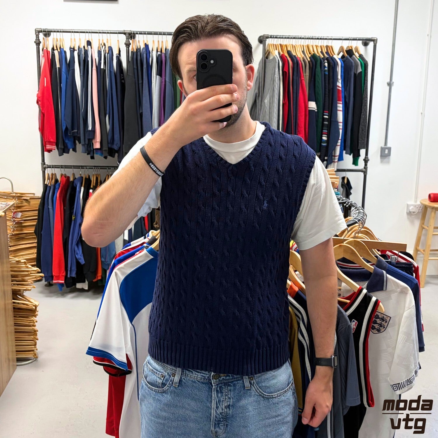 Vintage 90s Ralph Lauren Knitted Jumper Navy Large Retro Unisex Vest