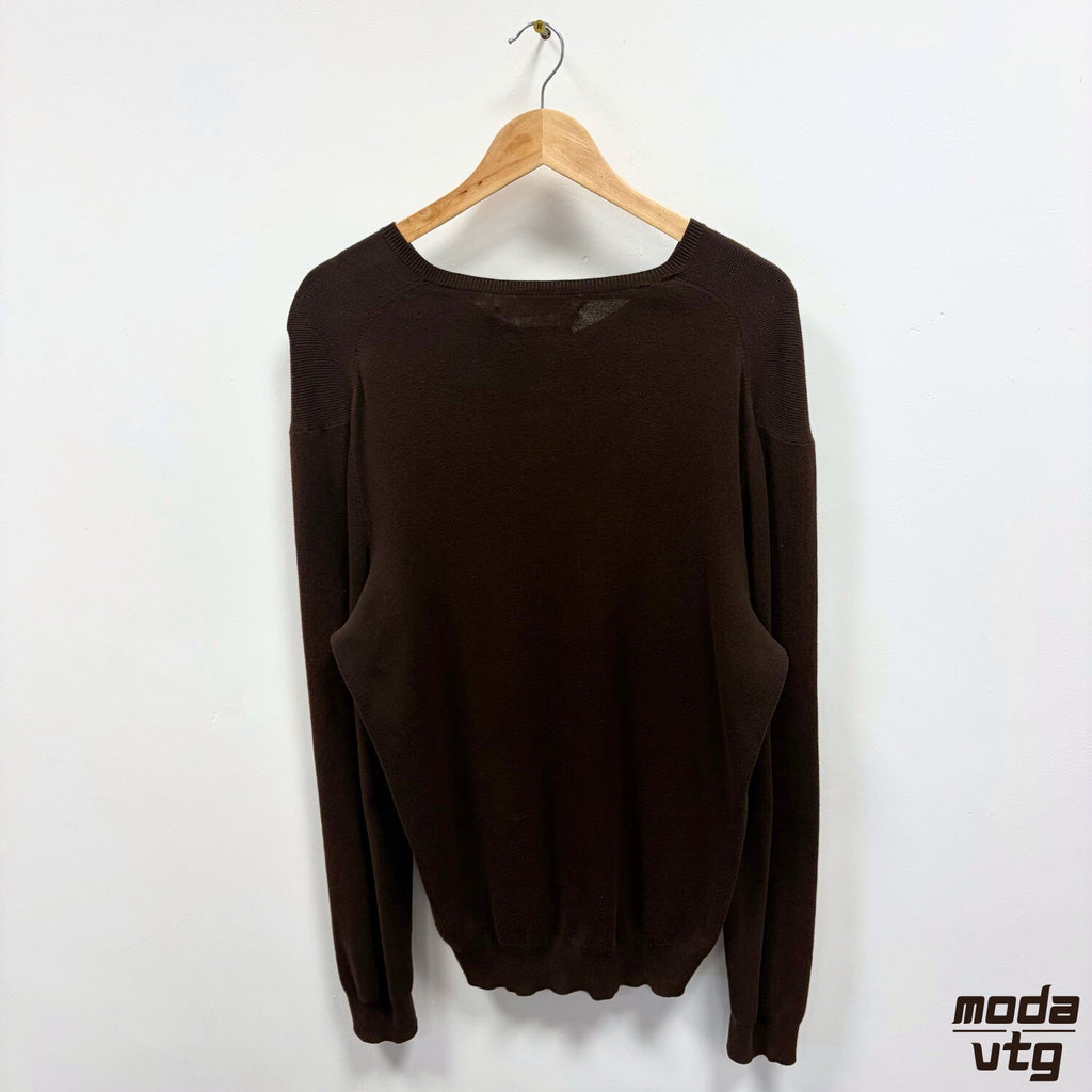 Ralph Lauren Jumper Brown Medium V Neck Vintage 90s Pima Cotton Knit Preppy