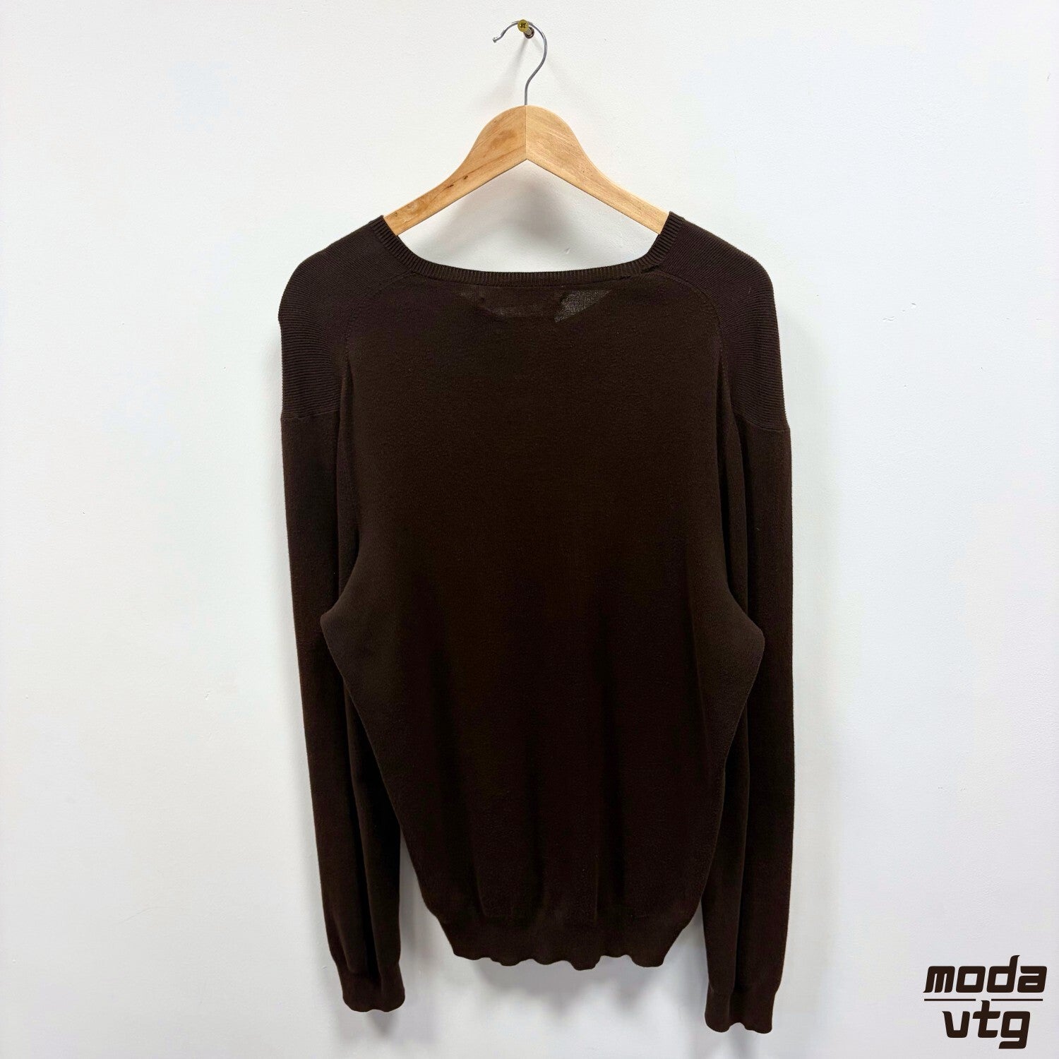 Ralph Lauren Jumper Brown Medium V Neck Vintage 90s Pima Cotton Knit Preppy