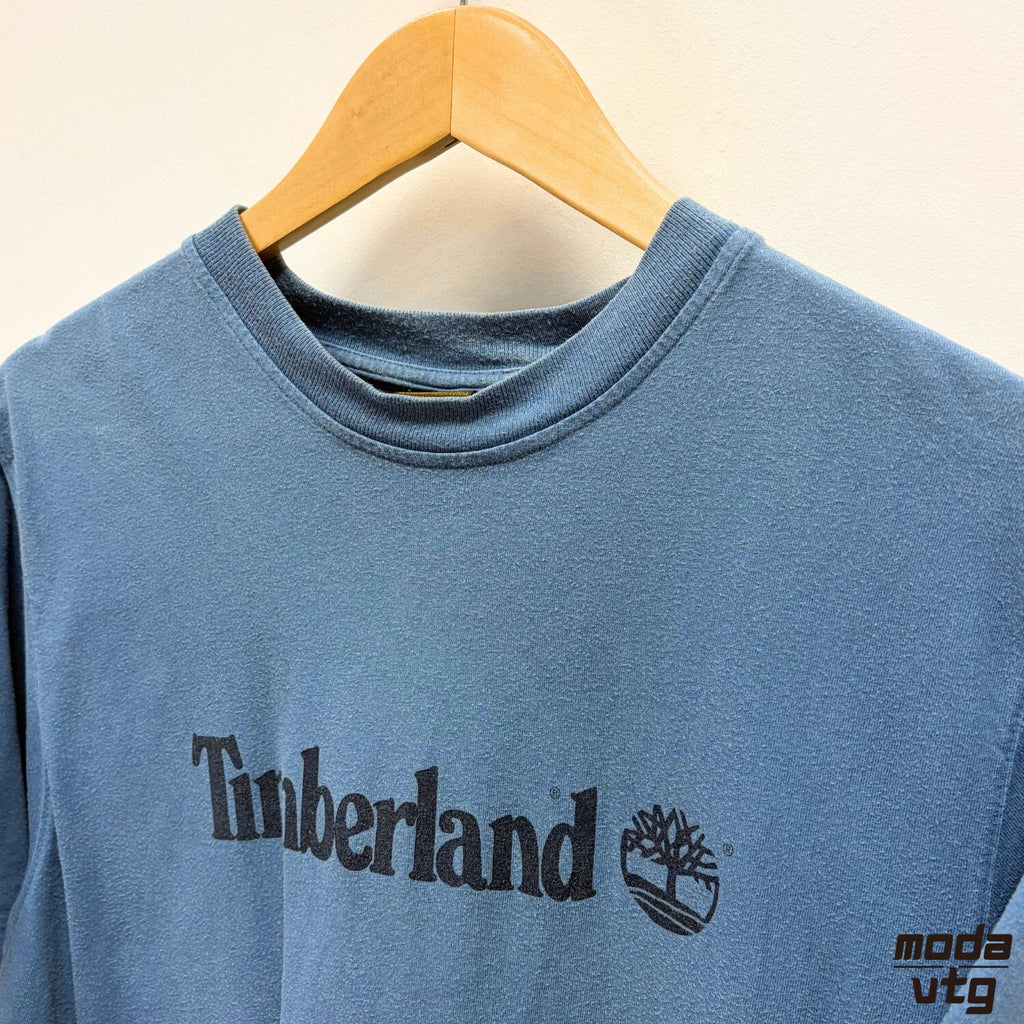 Vintage 90s Timberland T-Shirt Blue Large Retro Unisex