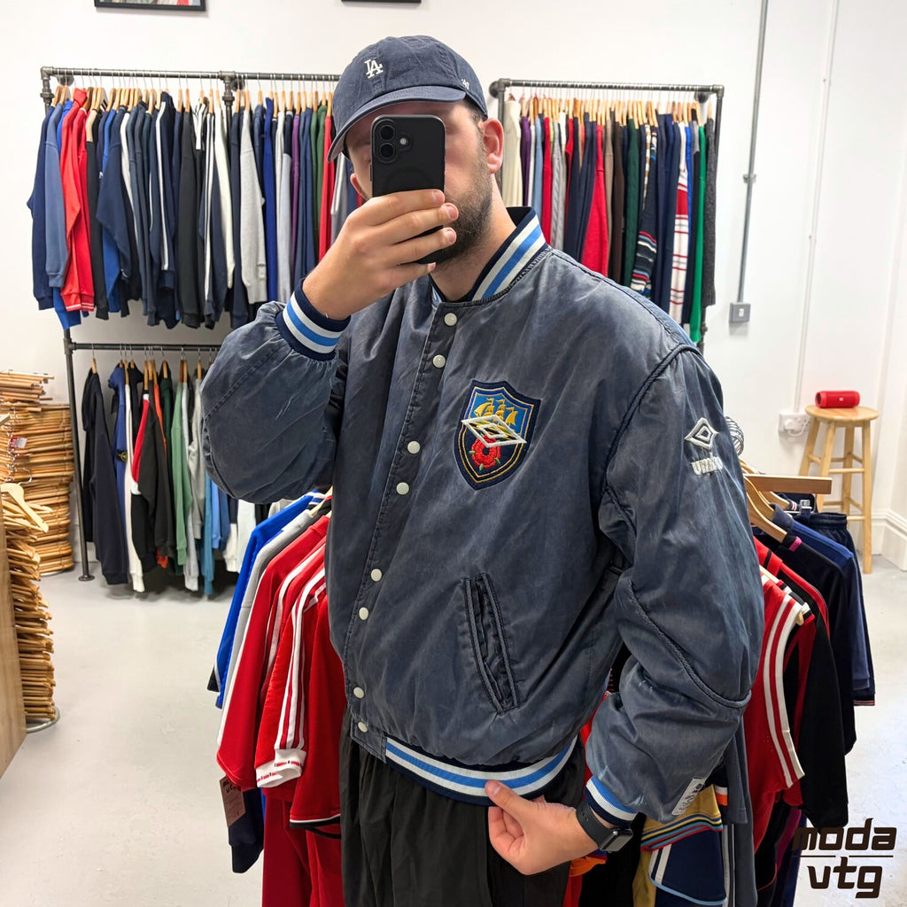 Vintage 1990/92 Manchester City Bomber Jacket Blue Large Retro Umbro Unisex