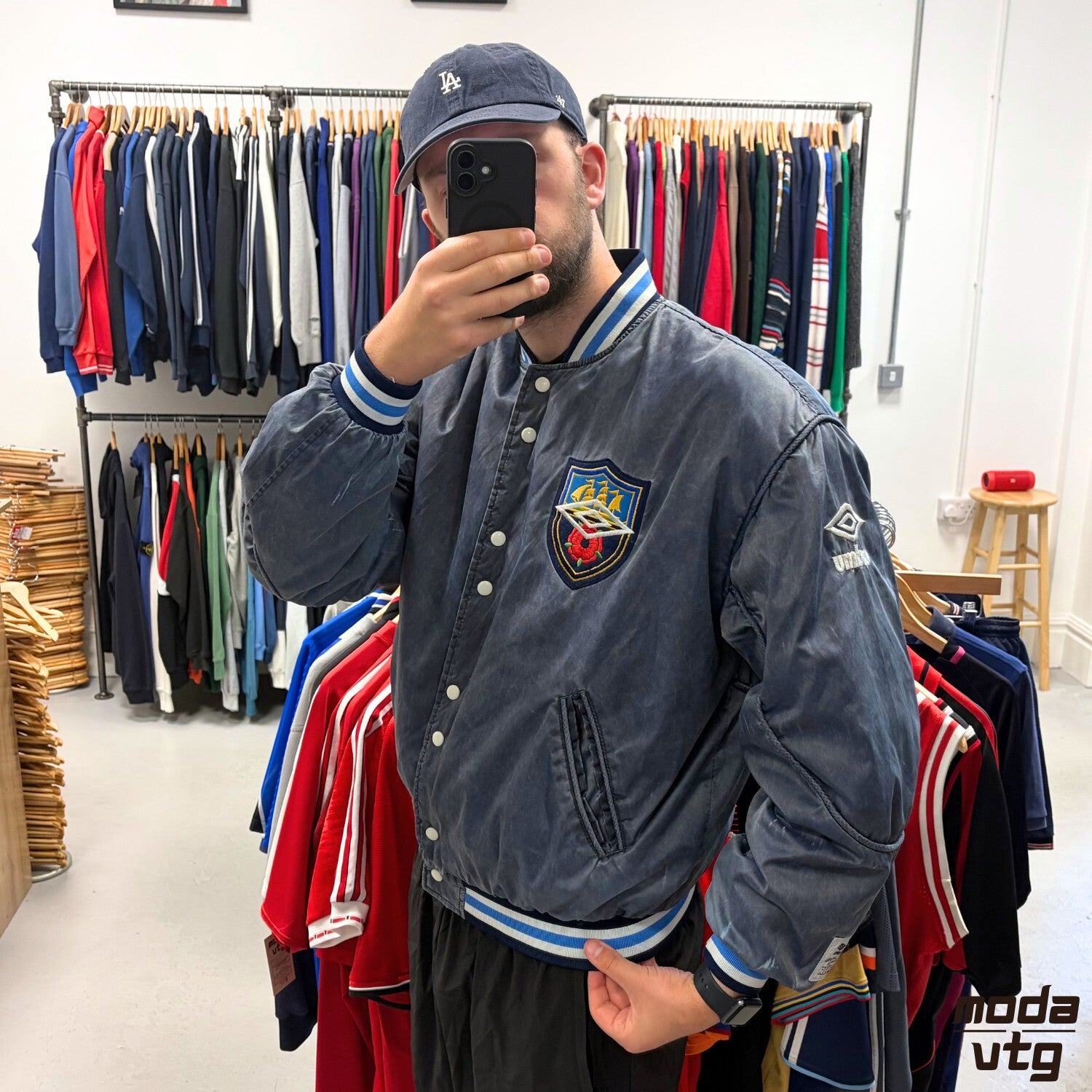 Vintage 1990/92 Manchester City Bomber Jacket Blue Large Retro Umbro Unisex