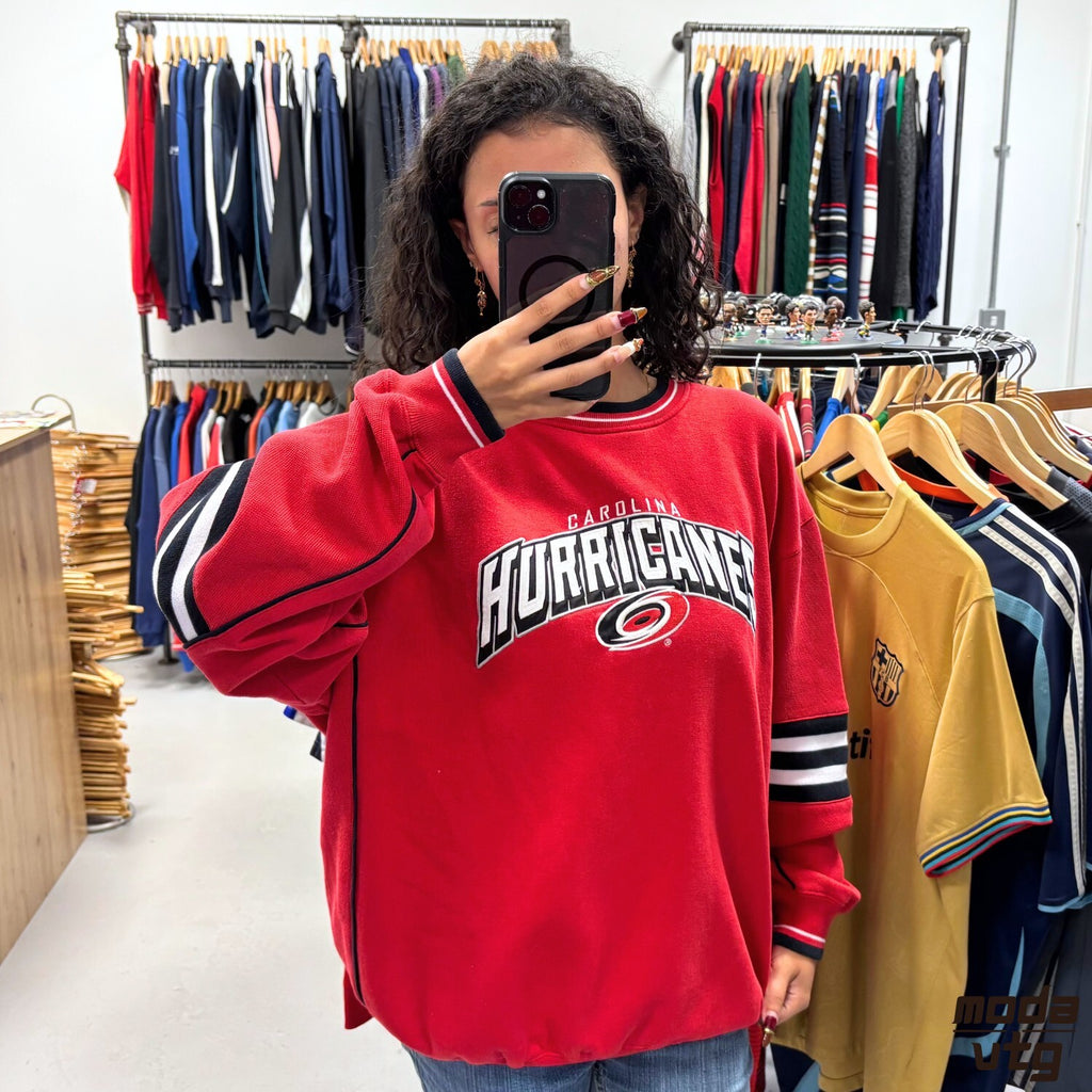 Vintage Y2K Carolina Hurricanes Sweatshirt Red Large Lee Sport NHL Retro Unisex