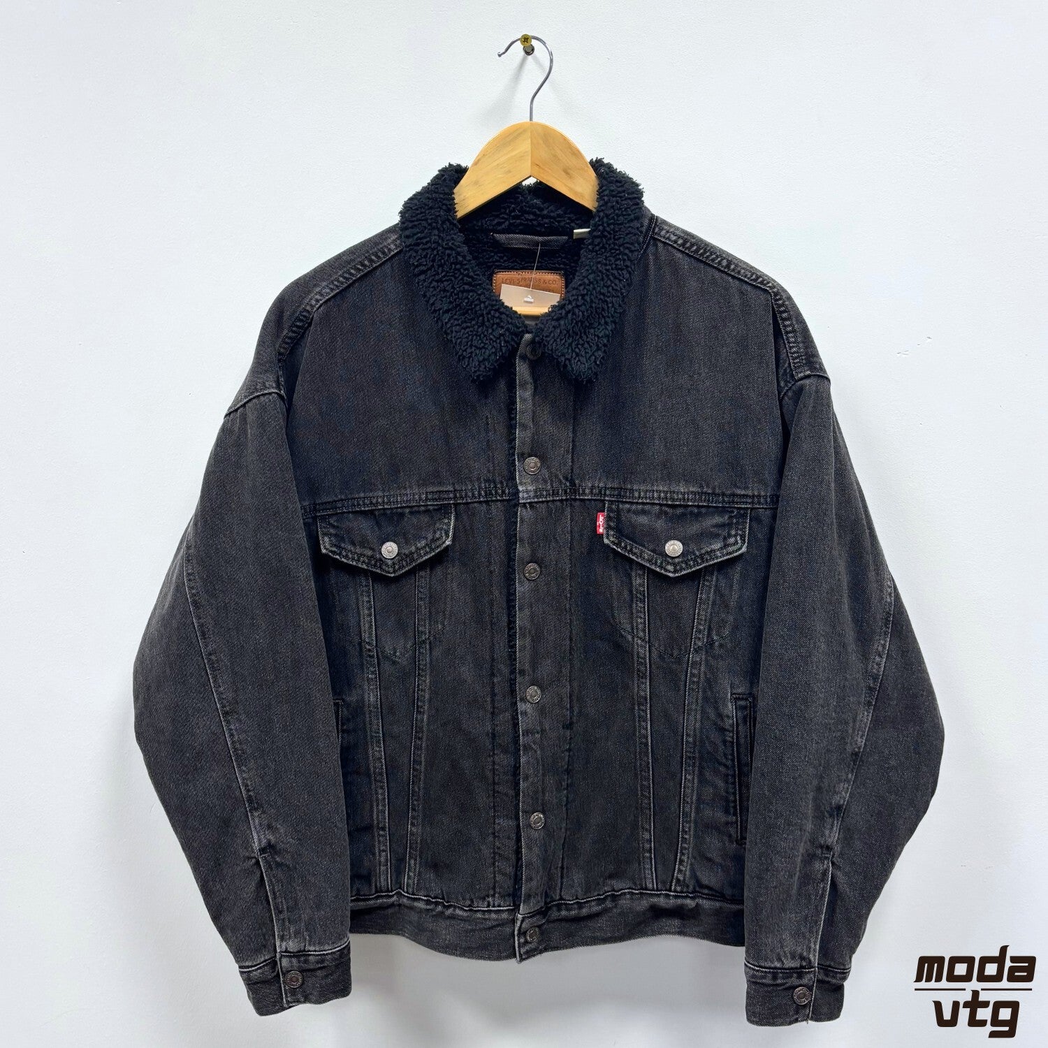 Levis Sherpa Denim Jacket Black Medium Trucker Vintage Y2K Borg Lined Workwear