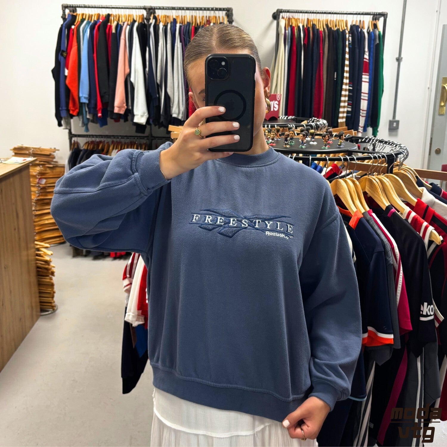 Vintage 90s Reebok Sweatshirt Blue XS Unisex Retro Spellout
