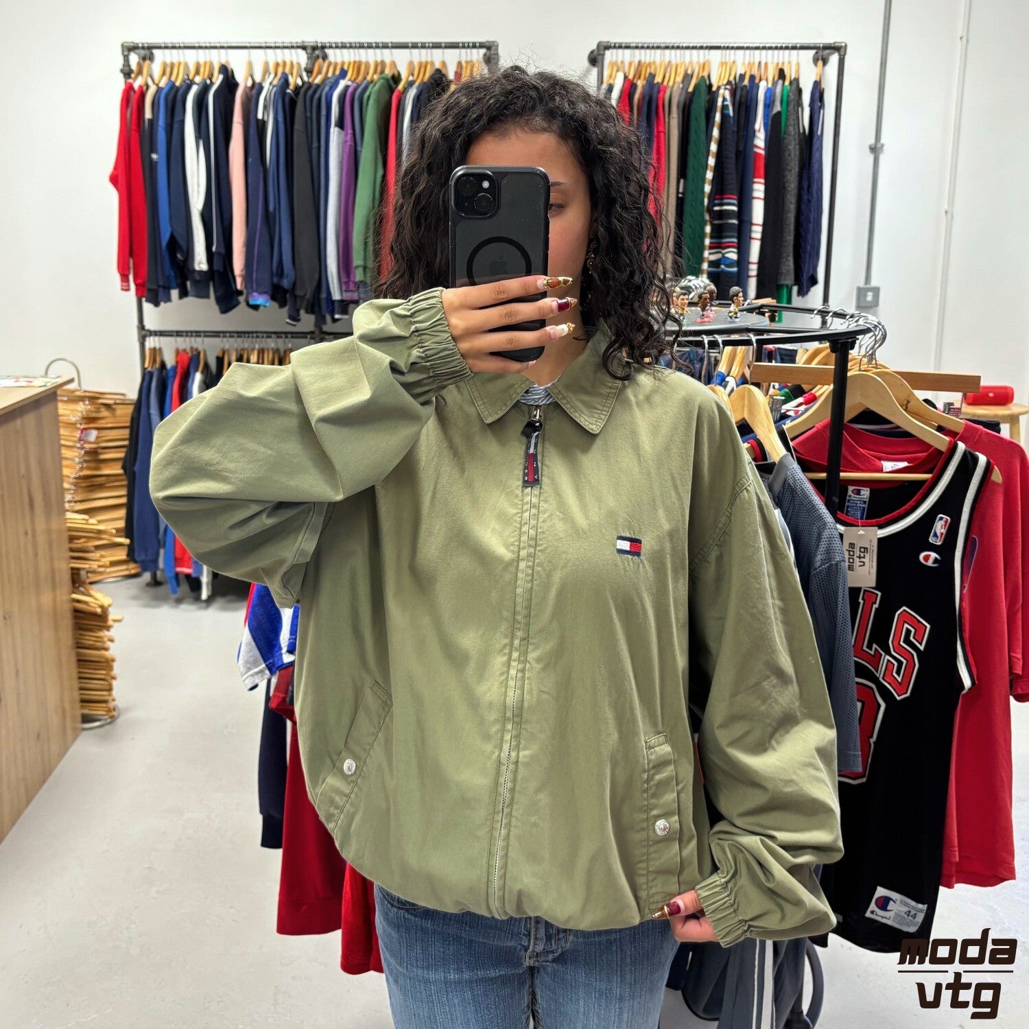 Vintage Y2K Tommy Hilfiger Harrington Jacket Green Medium Retro Unisex