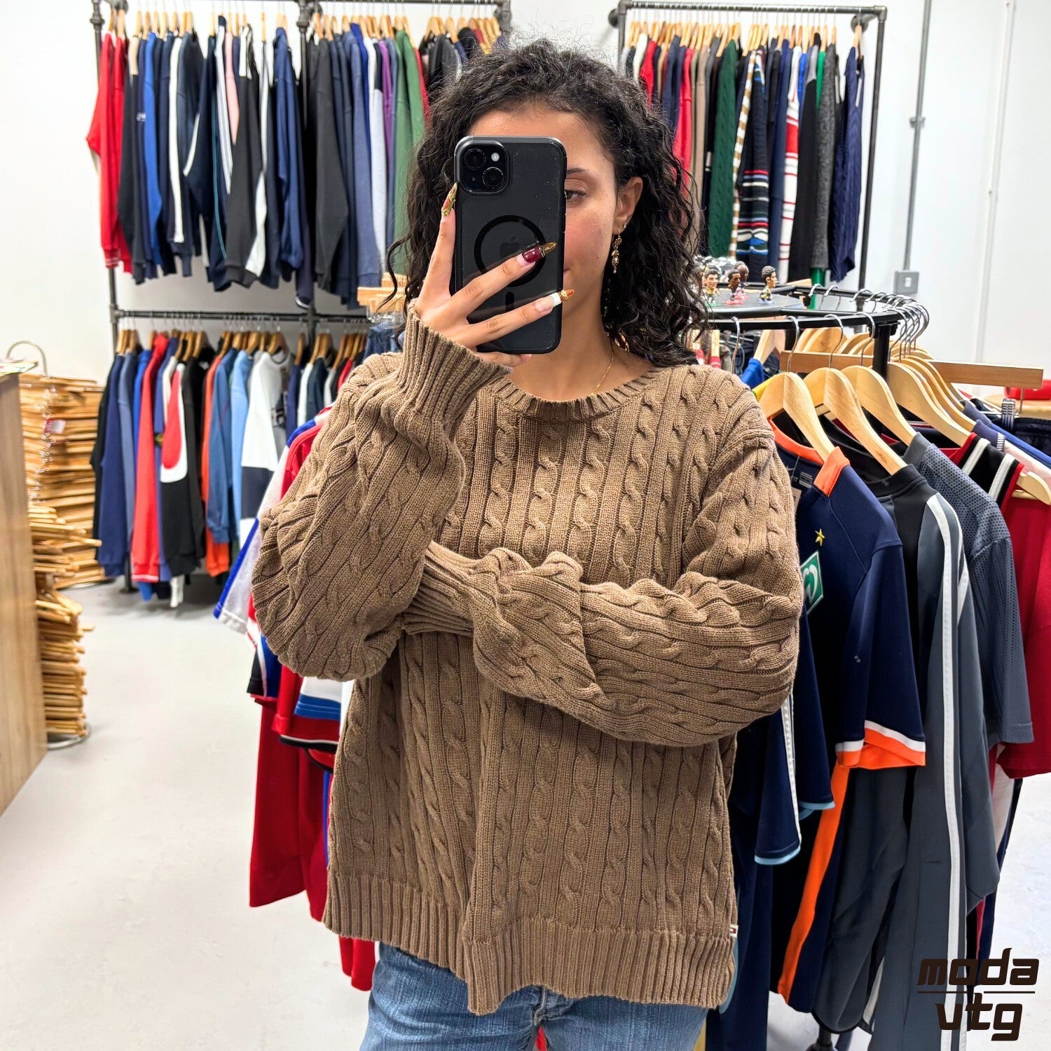 Vintage Y2K Tommy Hilfiger Knitted Jumper Brown Small Retro Unisex Cable