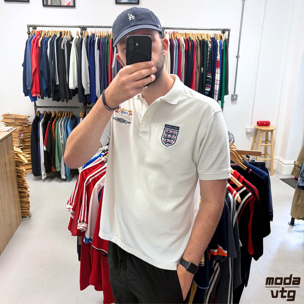 Vintage 2002 England Polo White Large Umbro World Cup Retro Y2K