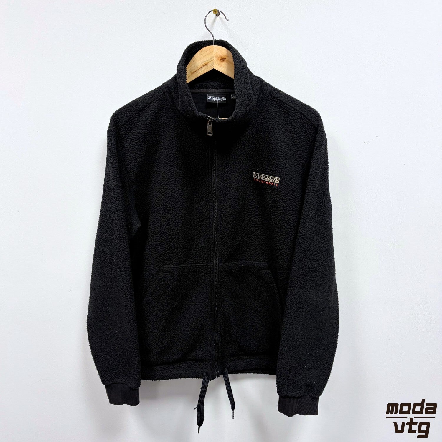 Napapijri Fleece Jacket Black Medium Full Zip Vintage Y2K Gorpcore Outdoor Retro