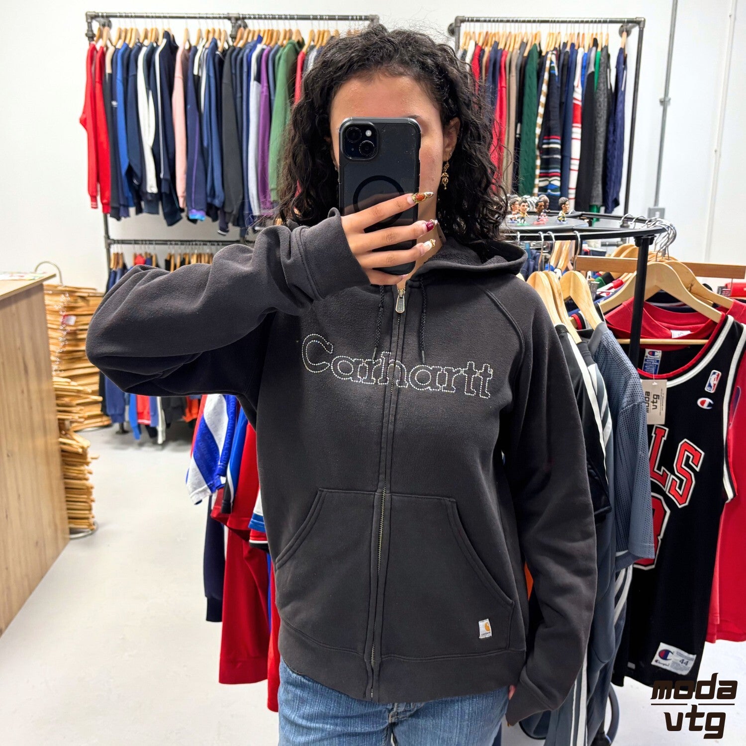 Vintage Y2K Carhartt Hoodie Black Women’s Small Retro Full Zip