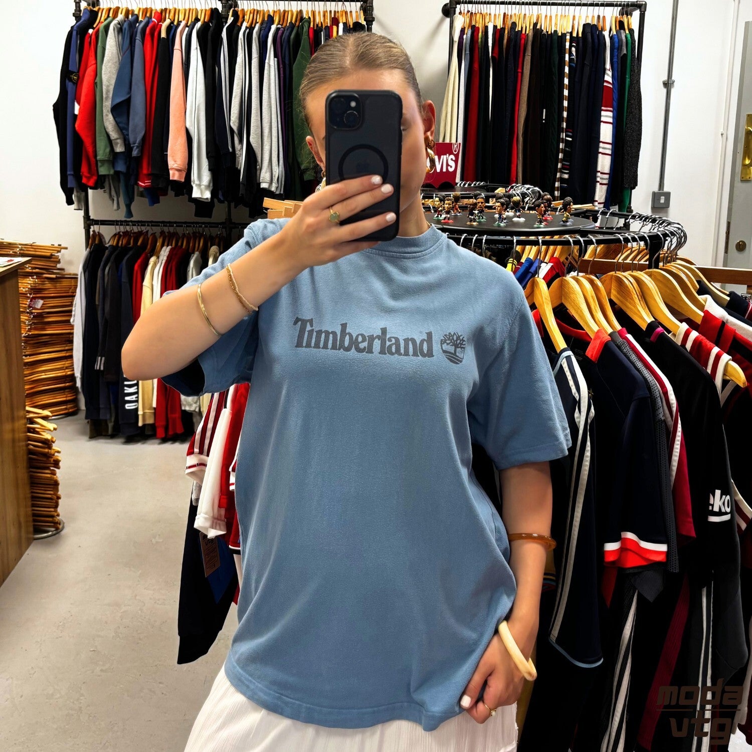 Vintage 90s Timberland T-Shirt Blue Large Retro Unisex