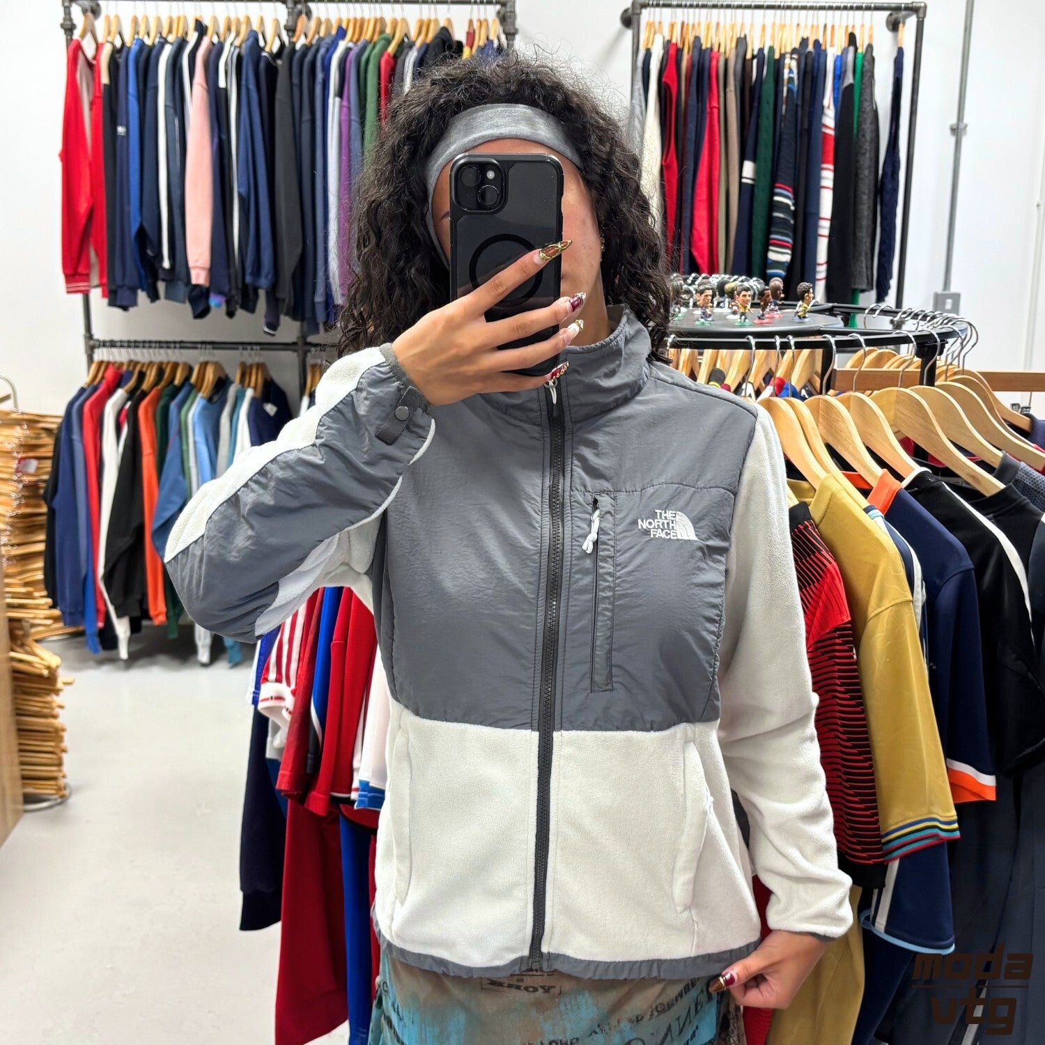 Vintage Y2K The North Face Denali Fleece Grey White Women’s Small Retro Outdoors