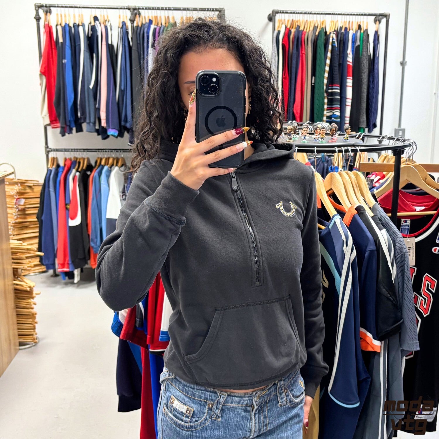 Vintage Y2K True Religion Hoodie Black Women’s XS Retro