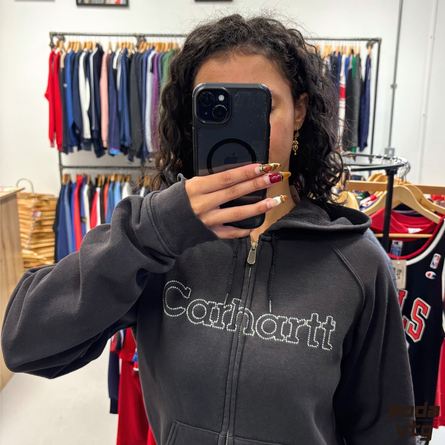 Vintage Y2K Carhartt Hoodie Black Women’s Small Retro Full Zip