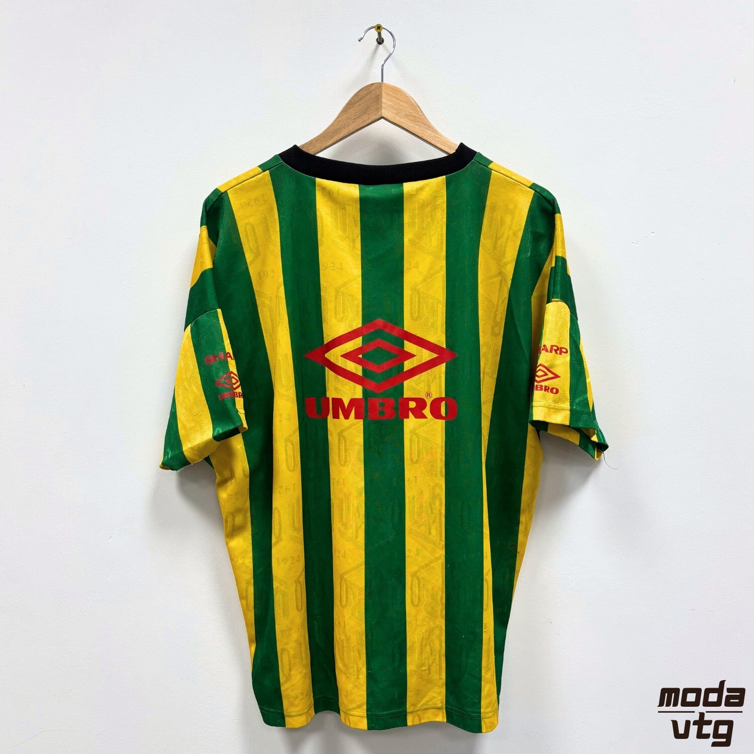 Manchester United Umbro Training Shirt Yellow Green Large Vintage 1992 93 Retro