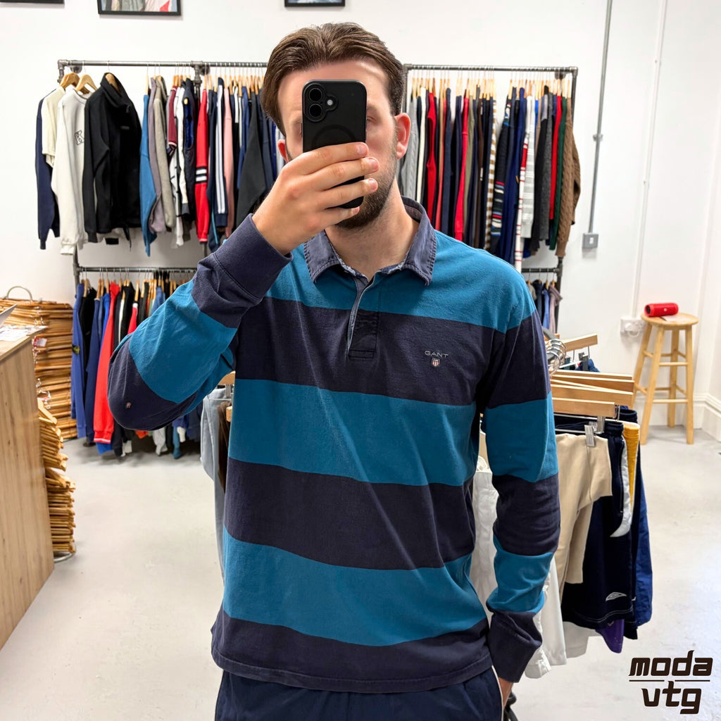 Vintage Y2K GANT Rugby Polo Blue XL Retro Striped
